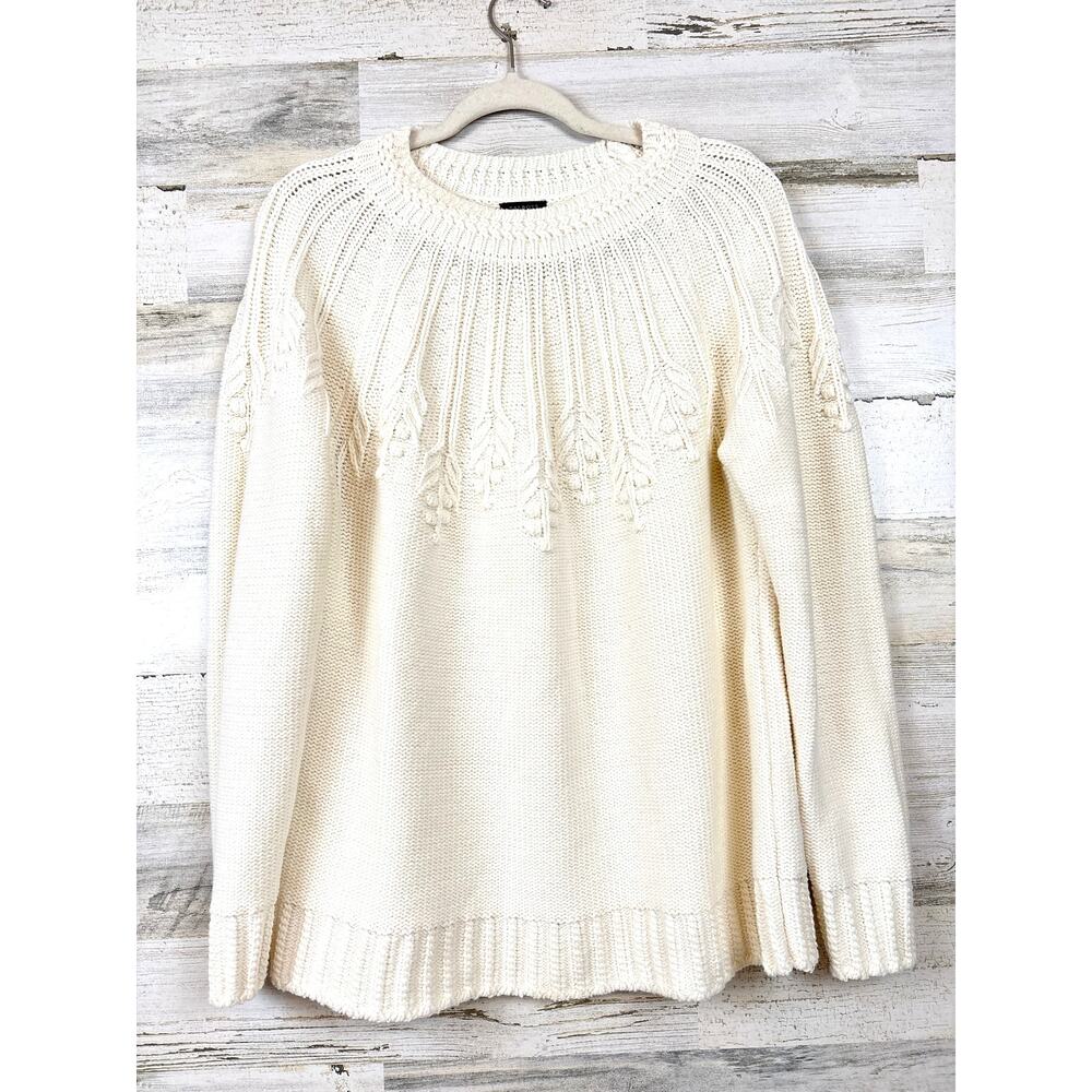 Talbots Womens L Cream Cotton Hanging Floral Pullover knit Sweater